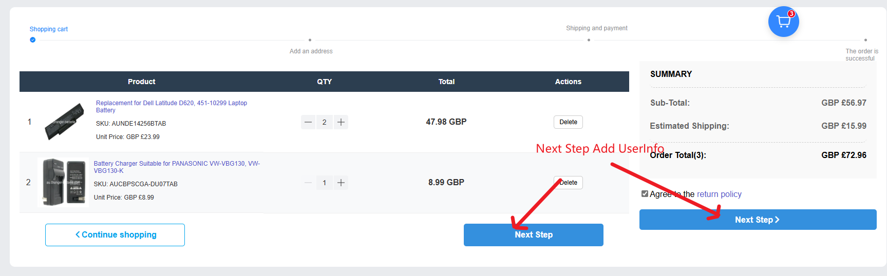 Ver productos en el carrito